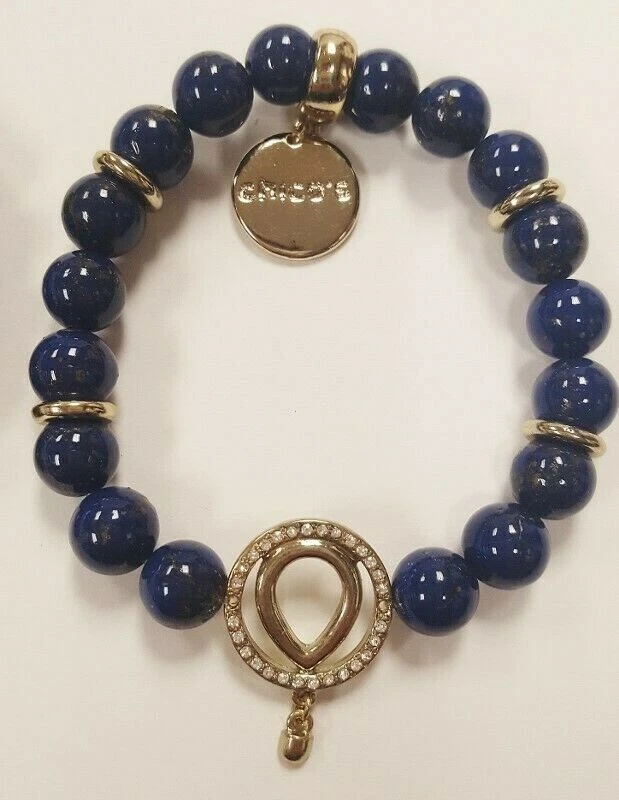 PULSERA CHICO'S ORO ESTRÁS ACENTO CÍRCULO DISEÑO AZUL MARINO CUENTAS ELÁSTICA V222 Foto 3 de 3