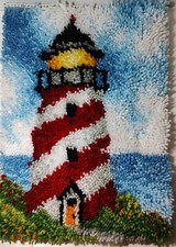 Vintage Latch Hook Lighthouse Wall Hanging 20 x 15 Inches Handmade Completed