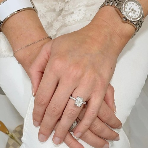 14K White Gold Plated Radiant Cut 3.60 CTW Moissanite Wedding Engagement Ring - Picture 5 of 11