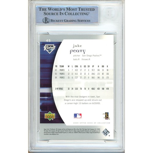 Jake Peavy Auto 2005 SP Authentic #45 San Diego Padres Signed Card Beckett Slab - Picture 2 of 5