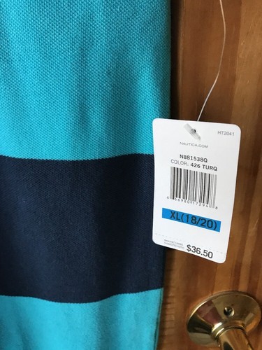 Nuevo con etiquetas Nautica Niños Turquesa/Azul Marino Algodón Camisa XL 18/20 Velero AFILADA - Imagen 5 de 12