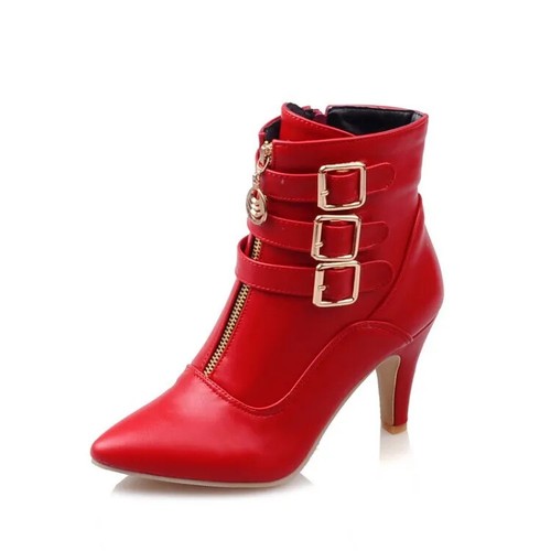 Shoes Women Boots Igh Heels Ankle Boots Pointed Toe Buckle Boots Zip Shoe White - 第 23/24 張圖片