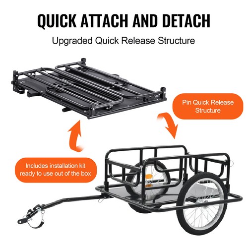Bike Wagon Carrier Trailer 16" Tires - 60KG Cargo Luggage Cart for Bicycle - Picture 5 of 14