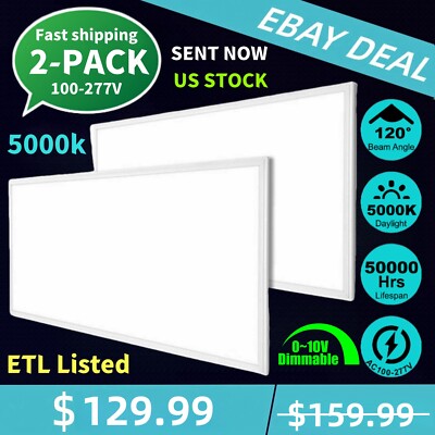 2Pack LED Flat Panel Light 2x4FT LED Light Drop Ceiling Triac Dimming 110-277VAC