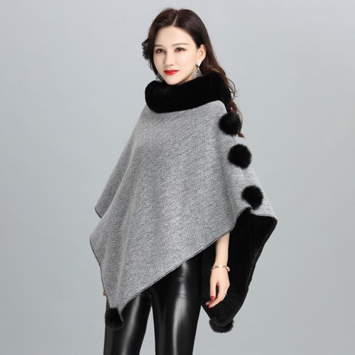 Women Faux Fur Shawl Thermal Loose Collar Cape Cloak Poncho Wrap Outerwear Shrug - Picture 20 of 22