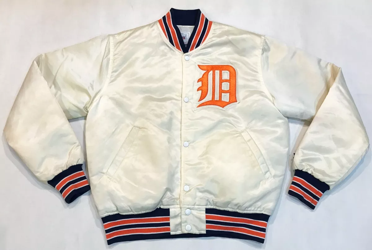 Vintage Starter MLB Detroit Tigers Bomber Satin Jacket M White USA Quilted