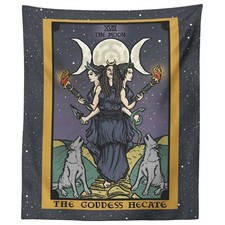The Goddess Hecate Tarot Card Tapestry Triple Moon Pagan Witch Wall Art (60x50)