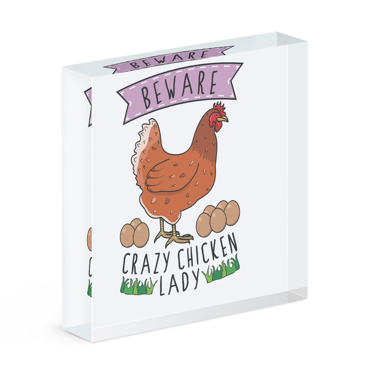 Beware Crazy Chicken Lady Acrylic Photo Block Frame Funny