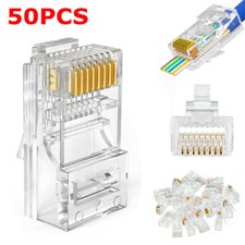 50Pc RJ45 Pass Through Modular Plug Network Cable Connector End 8P8C Cat6, 5e, 5