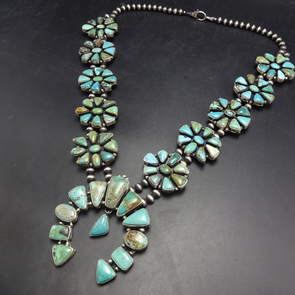 MAGNIFICENT Ella Peter NAVAJO Sterling Silver TURQUOISE Squash