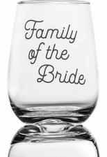 Verres à vin sans tige avec décalcomanie “Famille de la mariée” & “Famille du marié”