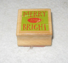 Christmas Rubber Stamp - Merry Bright - Medium Size