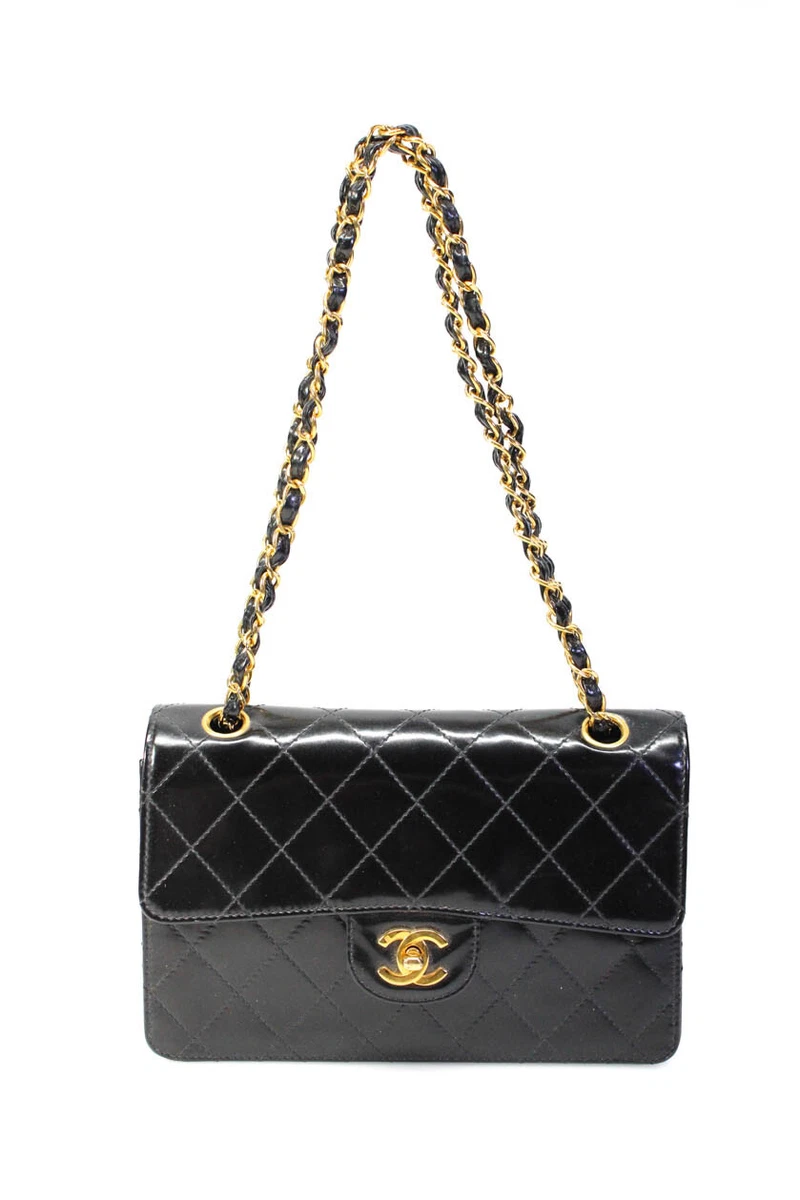 Chanel Womens Leather Quilted Small Over Chain Strap Shoulder Black | eBay