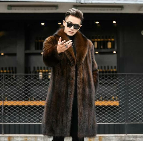 Pelliccia di visone lungo uomo cappotto pelliccia soprabito spesso parka inverno caldo outwear casual - Foto 3 di 13