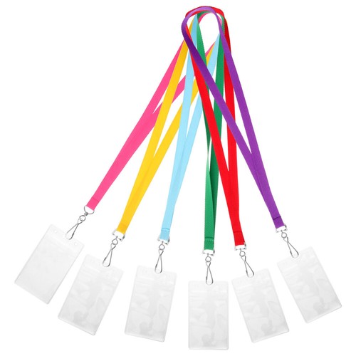 6Pcs Badge Sleeve Clear Badge Holder Card Sleeve Name Badge Sleeve with Lanyard