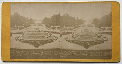 FRANCE Versailles Le Bassin de Latone c1875 Photo Stereo Vintage Albumin