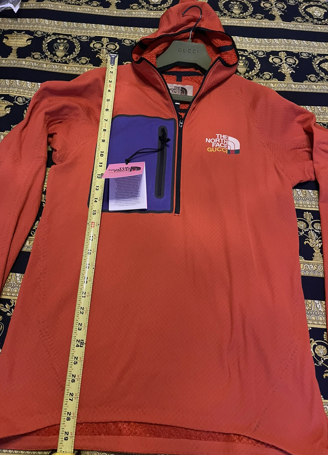 Nuova giacca con cappuccio pullover 100% autentica Gucci x The North Face arancione pile L