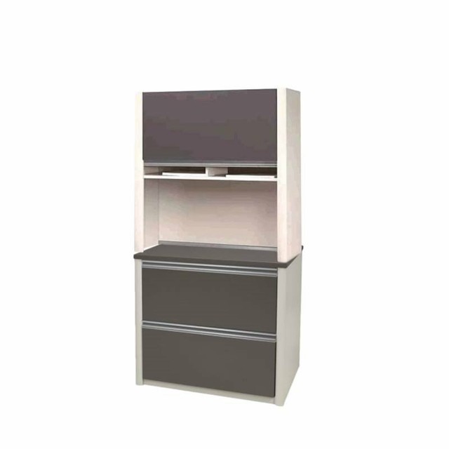 2 Piece Lateral File Cabinet And Hutch In Slate Gray And Sandstone