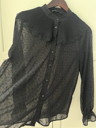Blusa transparente negra para mujer ZARA talla S texturizada nueva sin etiquetas - Imagen 2 de 8