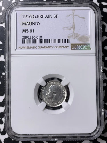 1916 Great Britain Maundy 3 Pence Threepence NGC MS61 Lot#MK84 Silver!
