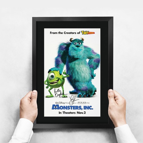 Monsters Inc A3 Enmarcado Idea de Regalo Impreso Póster Imagen Firmada para Fans del Cine - Imagen 3 de 7