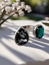 Brighton Graceful Teardrop J61900 Silver Night  Emerald Swarovski Ring Sz 6