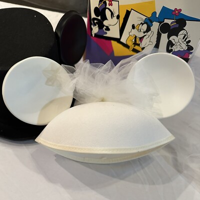 Vintage Walt Disney World Retired Bride And Groom Ears Top Hat &Box Mickey Mouse Vintage Walt Disney World Retired Bride And Groom Ears Top  main image 2