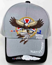 NEW NATIVE PRIDE EAGLE FEATHER CAP HAT GRAY