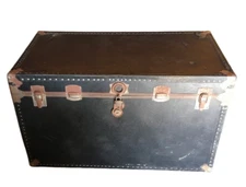Large Antique Wood & Metal Steamer Trunk Coffee Table Storage Chest Box 43x26x24