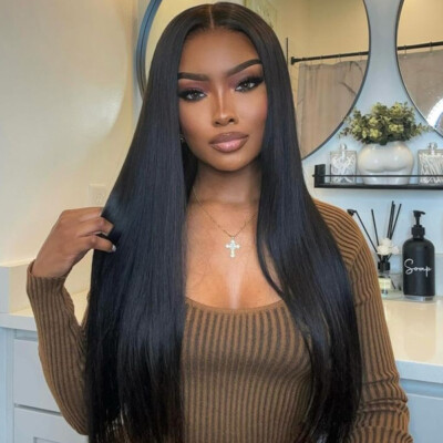 Lace Front Wig Synthetic Straight Long Straight Jet Black Lace Front Synthetic Wig LFB002 main image 2