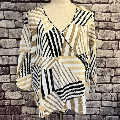 Ruby Rd. Black, White & Beige Blouse Size 3X Cotton & Spandex