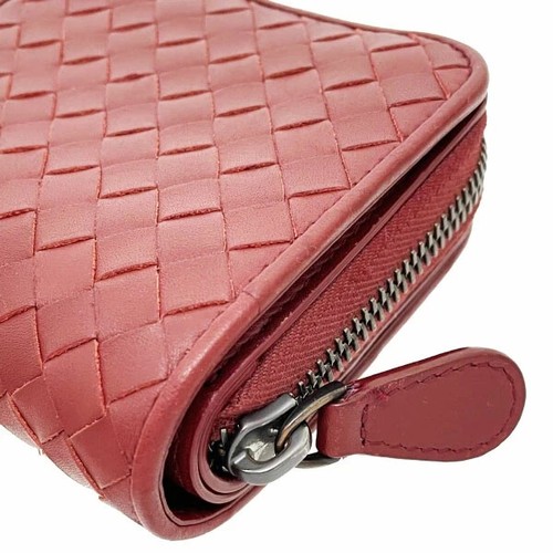 Bottega Veneta Compact Wallet Red Leather Round Zipper Hook From Japan y5745 - Picture 5 of 9