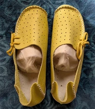 SOCOFY Women's 37EU/6.5US Chartreuse Yellow Green Leather Flats Moccasins Shoes 