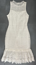 Miami Francesca's White Lace Dress Sleeveless Lined Ruffle Zip Up Womens Size S
