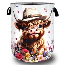 Cute Highland Cow Laundry Basket Foldable Oxford Cloth Cows Animal Laundry Ha...