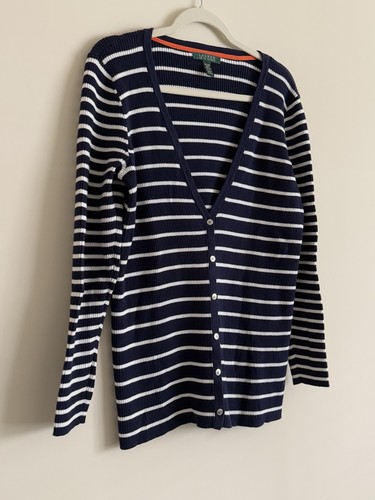 Lauren Ralph Lauren Damen Strickjacke gestreift marine und weiß Größe 1X - Bild 3 von 10