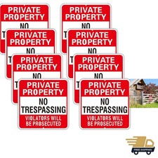 8 Pack 12 x 12 Inch Large Red Private Property No Trespassing Sign Violators ...