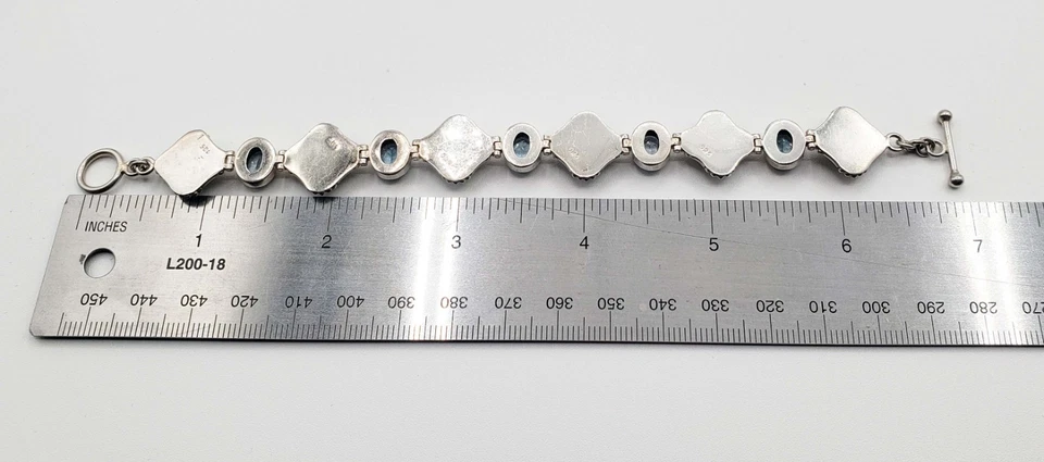 蓝色黄玉和纯银链式手链 尺寸 7 手工制作装饰工匠切换 — 第 4/4 张图片