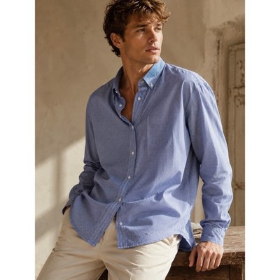 Buttoned Down Mens 19.5 39 Blue Gingham Supima Cotton Fitted Non-Iron Shirt NWT