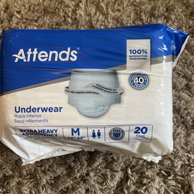 Attends Adult Underwear M Medium 34-44 Extra Heavy Absorbency 20 Ct Sealed NEW