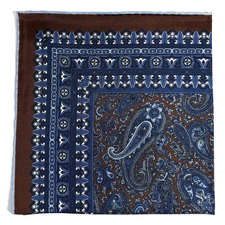 Brown & Blue Paisley Silk Pocket Square (Hand-Rolled in England)