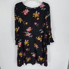 Old Navy Women's Black Floral Polka Dot Fit & Flare Mini Dress Size XL