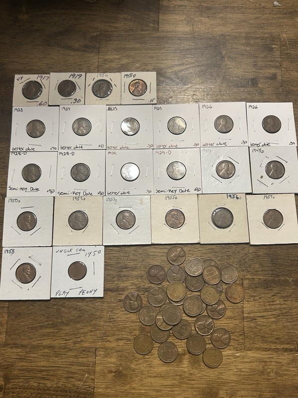 Lincoln Wheat Cent Mixed Lot CIRC/UNC plus 1950 Uncle Sam play penny $0.53FV