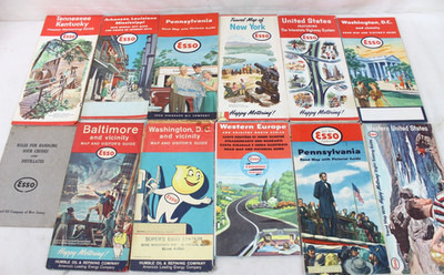 12 Vintage Esso Gas Oil Map Washington D.C. New York Standard Oil Guide Travel
