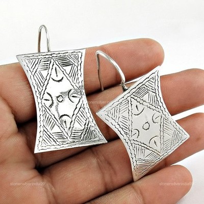 Indian Artisan Jewelry 925 Solid Sterling Silver Drop/Dangle Earrings R6