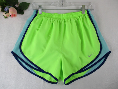 Nike Dry Fit Tempo Running Shorts Wms. M Lime Green, Lt Blue, Navy Blue Trim