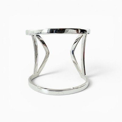 Jules Smith Silver Tone Geometric Cuff Bracelet Signed JS Modern Openwork
