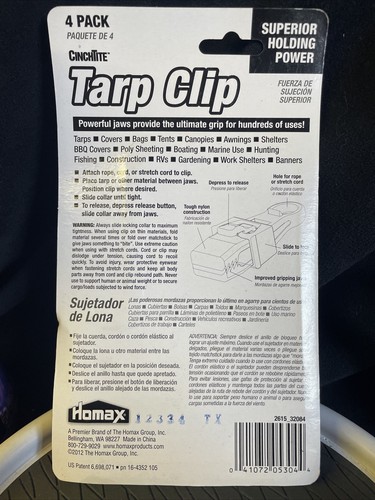 Homax 4 Conteggi Clip per Teloni Nero CinchTite Tarp Grip Clip - Foto 2 di 2