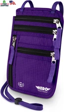 HERO Neck Wallet RFID Blocking Passport Holder Concealed Pouch Purple