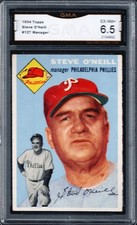 GMA 6.5 1954 Topps #127 STEVE O'NEILL, Phillies - EX/MT+ 6.5